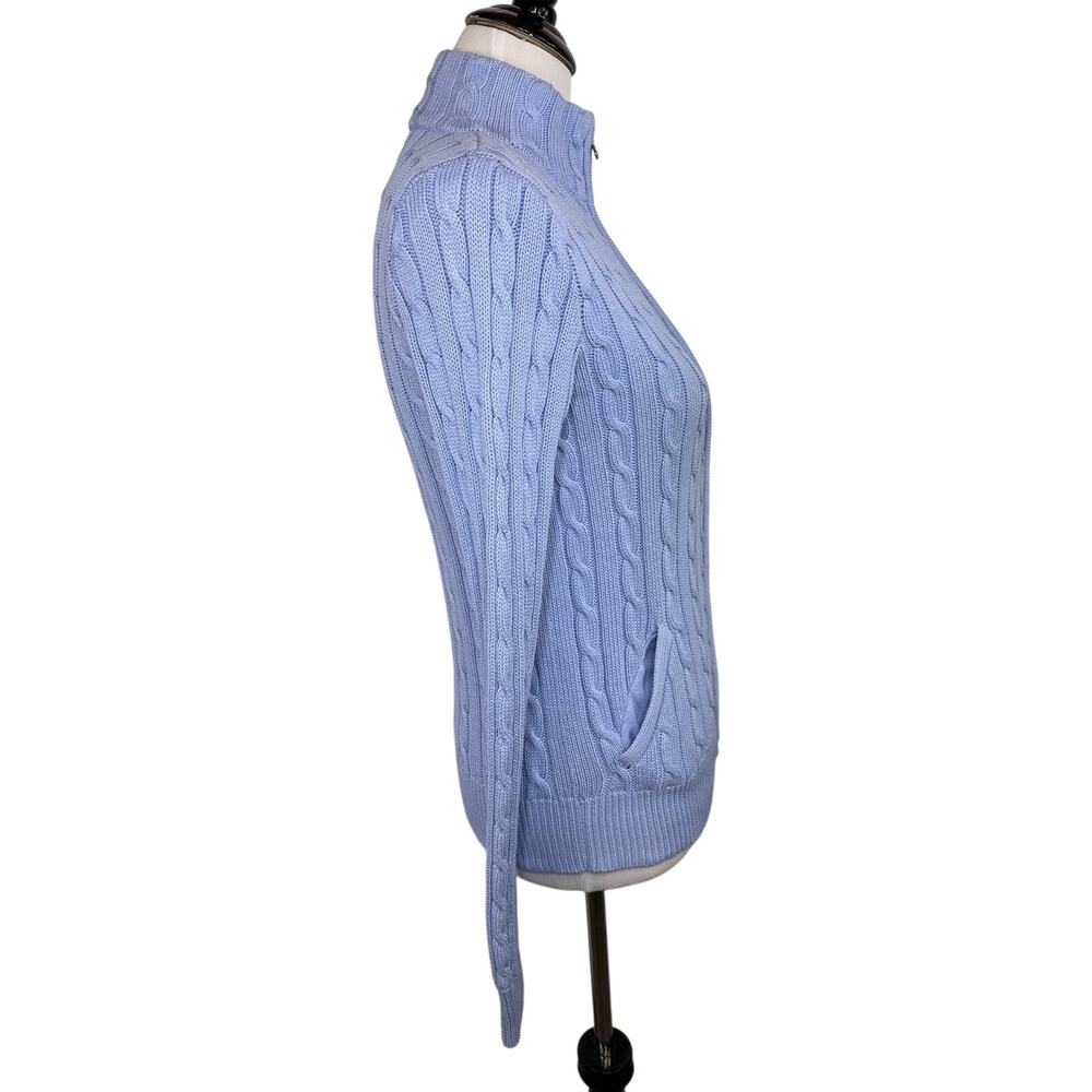 Ralph Lauren Light Blue Cable Knit Cardigan White Pony Y2K 100% Cotton - Picture 5 of 11